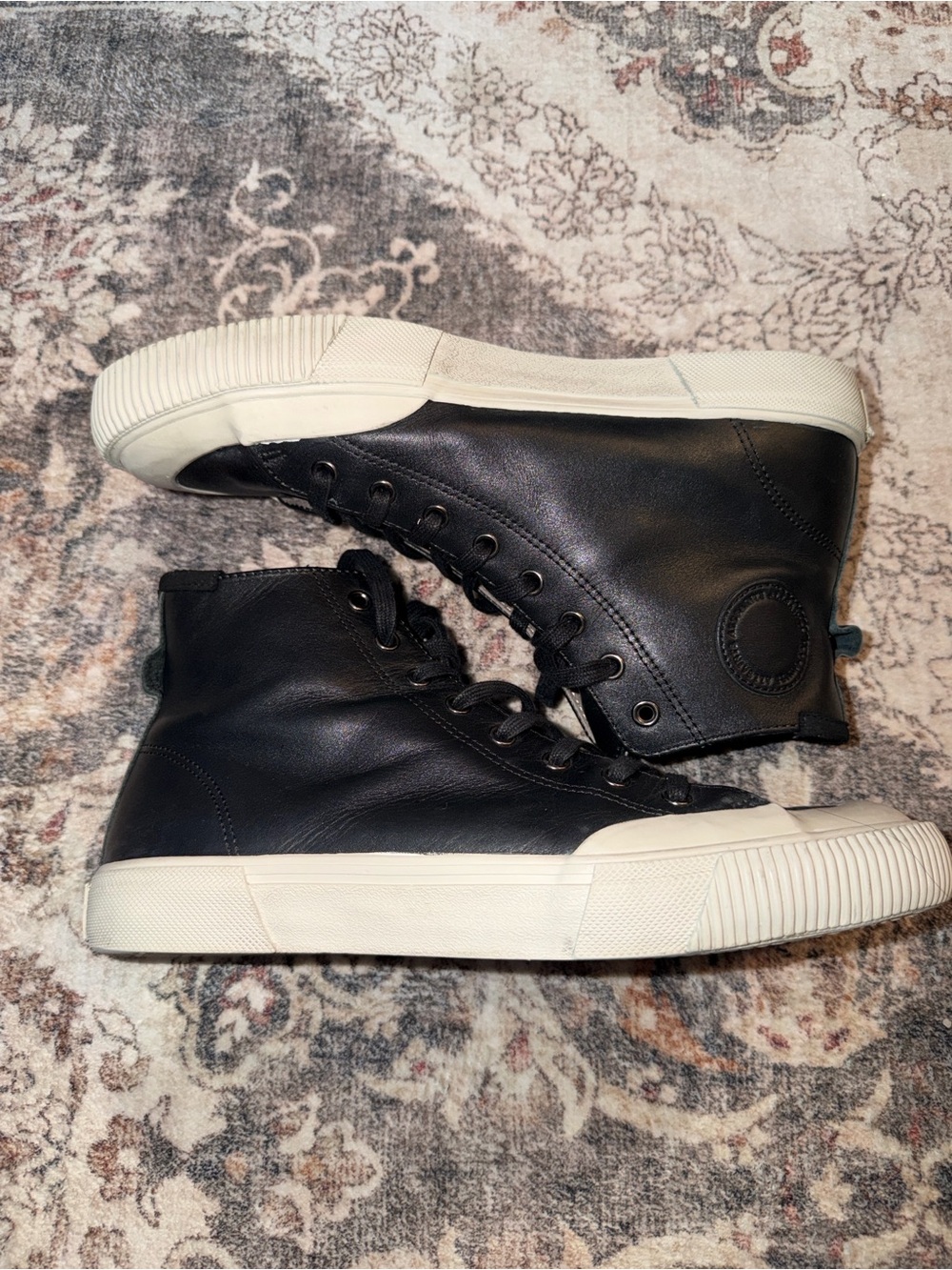 All Saints Black Leather High-Top Sneakers with White Soles